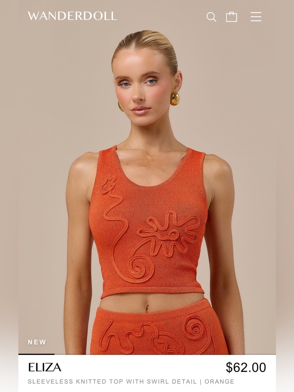 WANDERDOLL Eliza Orange Sculpted Knit SET (brand new never worn)
